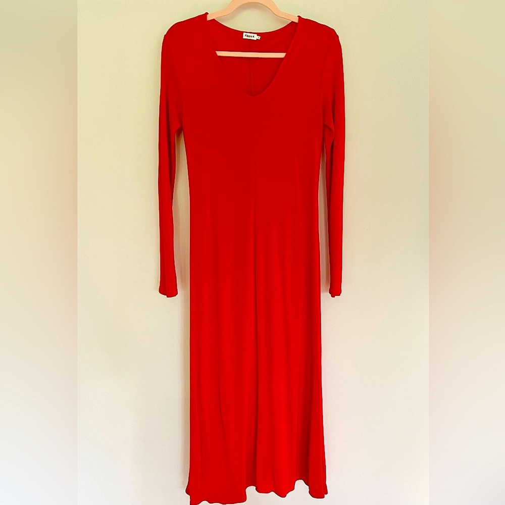 Filippa K Rosaline Red Long Sleeve Dress V-neck Scandinavian Minimalist Size S
